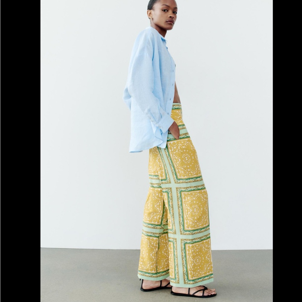 LINEN BLEND PRINTED PANTS - Picture 4 of 10